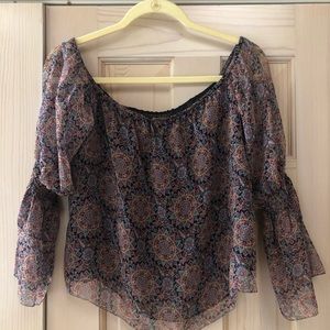 Silk Intermix Off-Shoulder Top